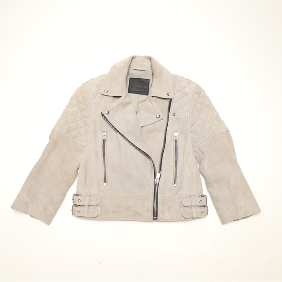 COPY - All Saints Suede Beattie Biker Zip Harness Jacket 100% Leather Sz 4 - Picture 5 of 16